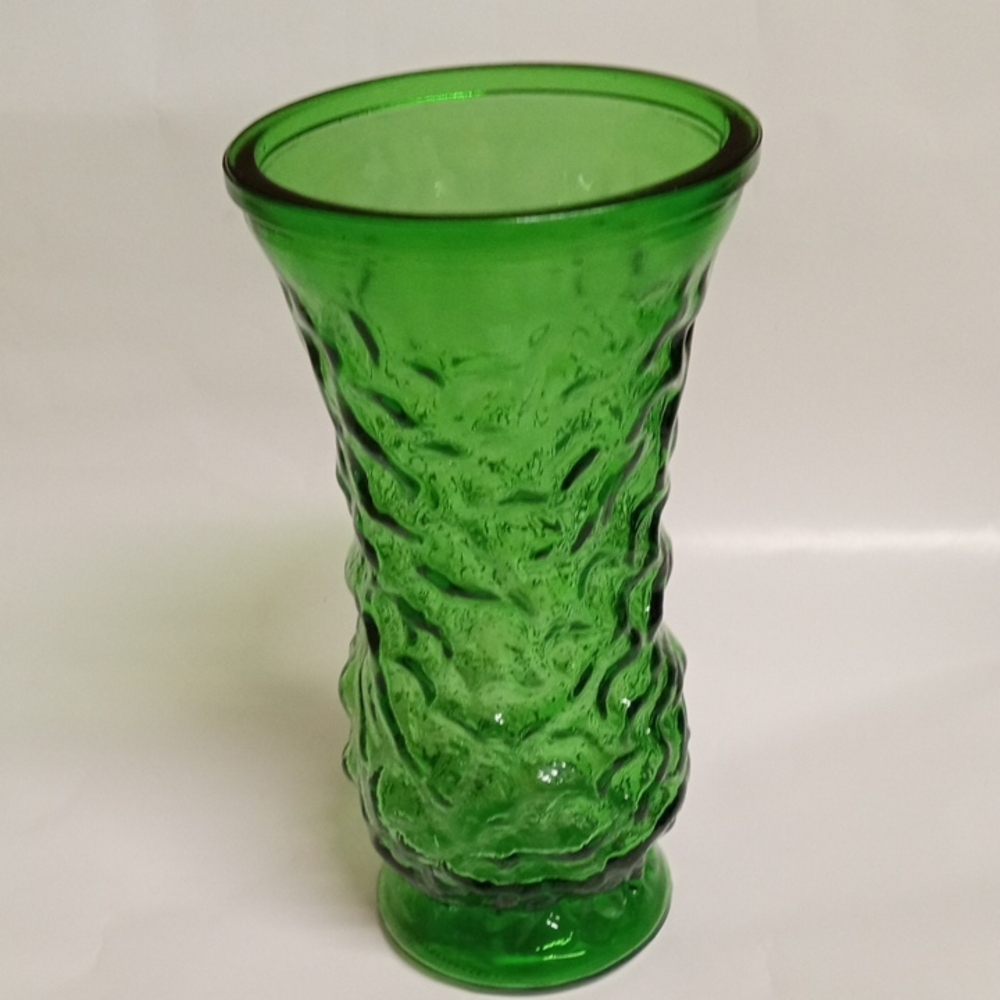Green Textured Hoosier Glass Vase 8.5" Tall